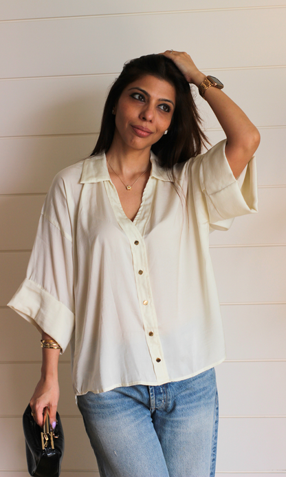 White Loose Metallic Buttoned Shirt