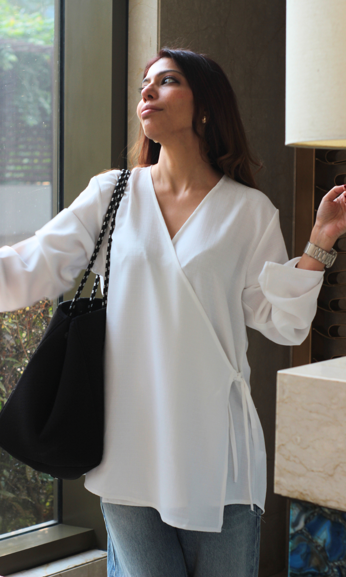 White Textured Tie Detail Kimono Top