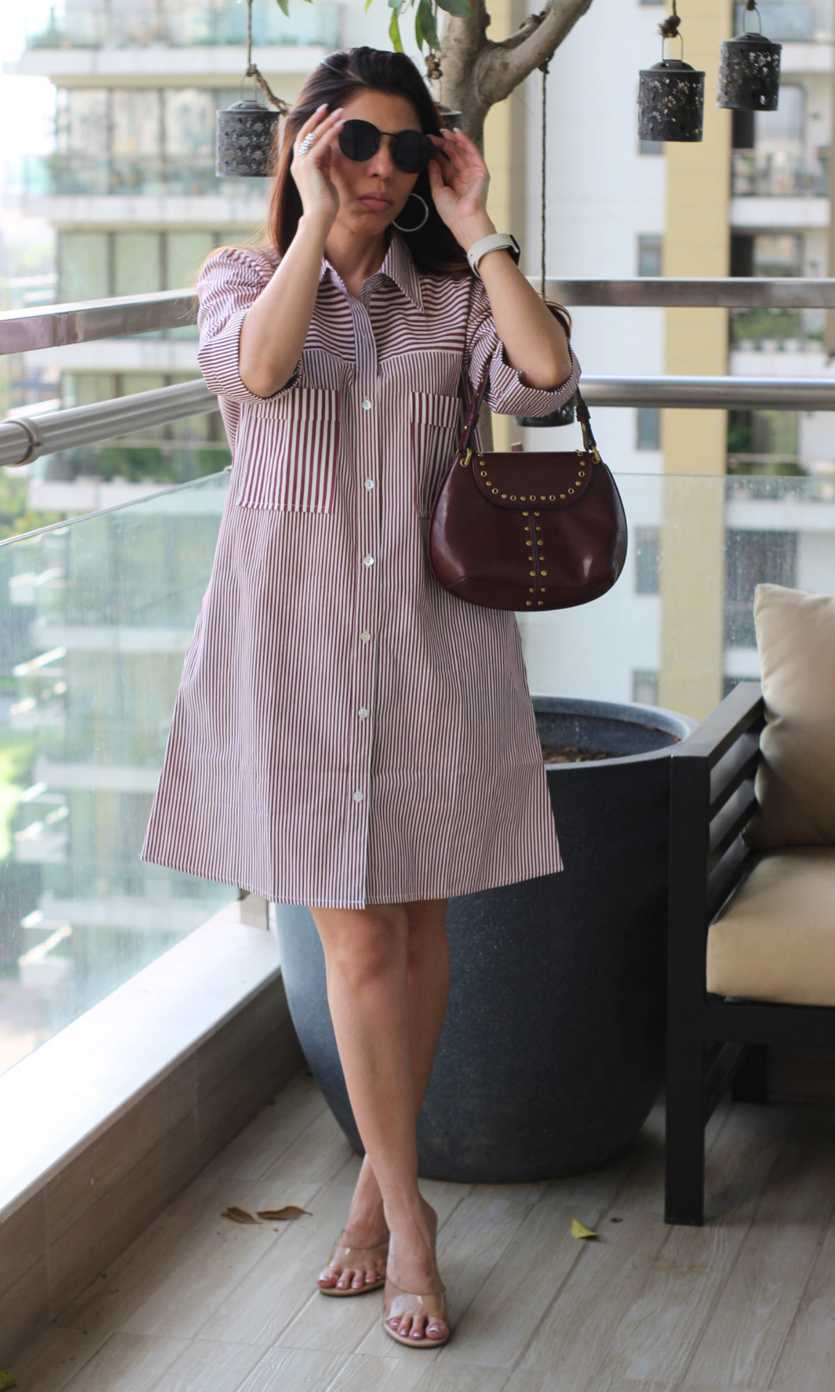 Red Stripe Cotton Shirt Dress