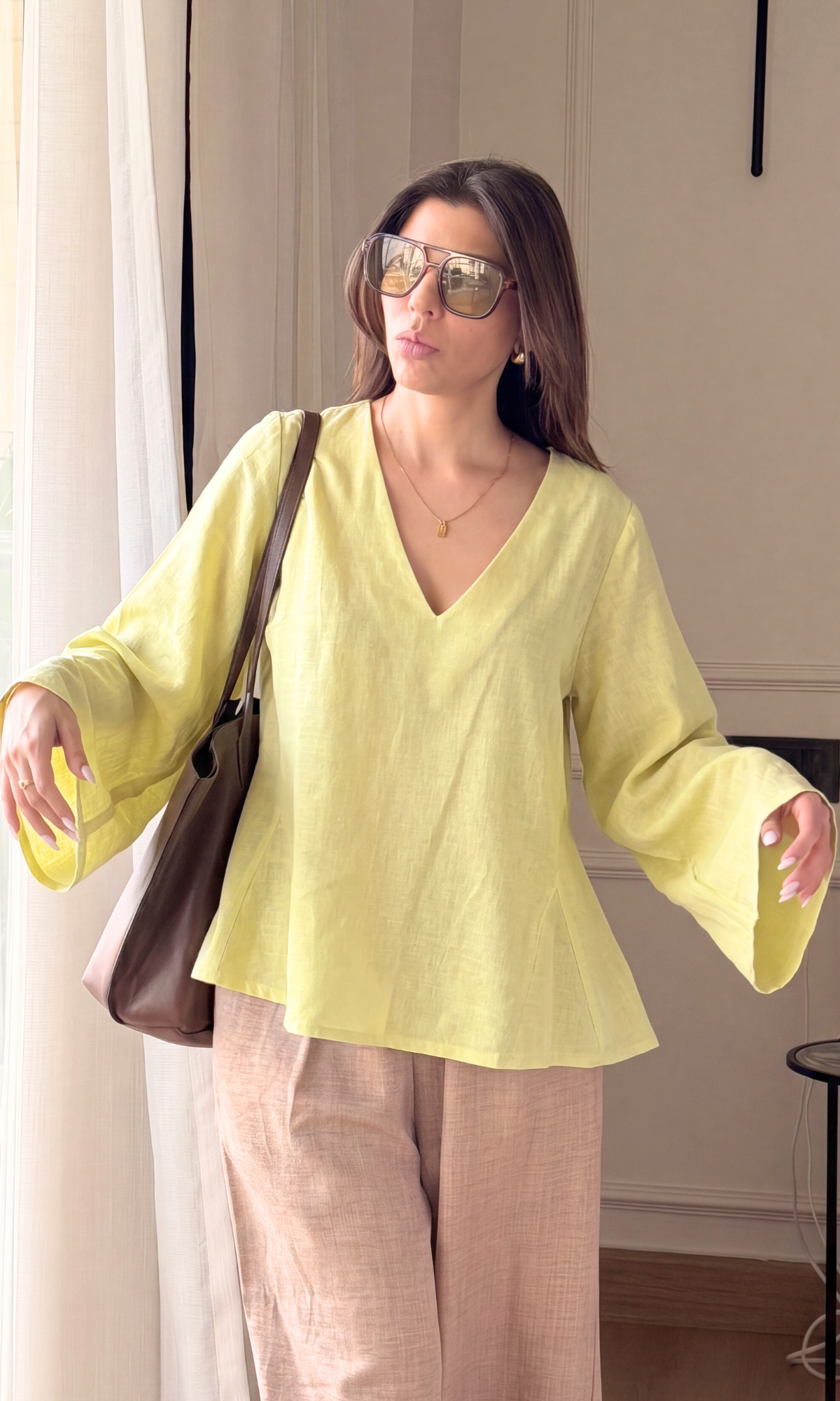 Butter Yellow V-Neck Peplum Top