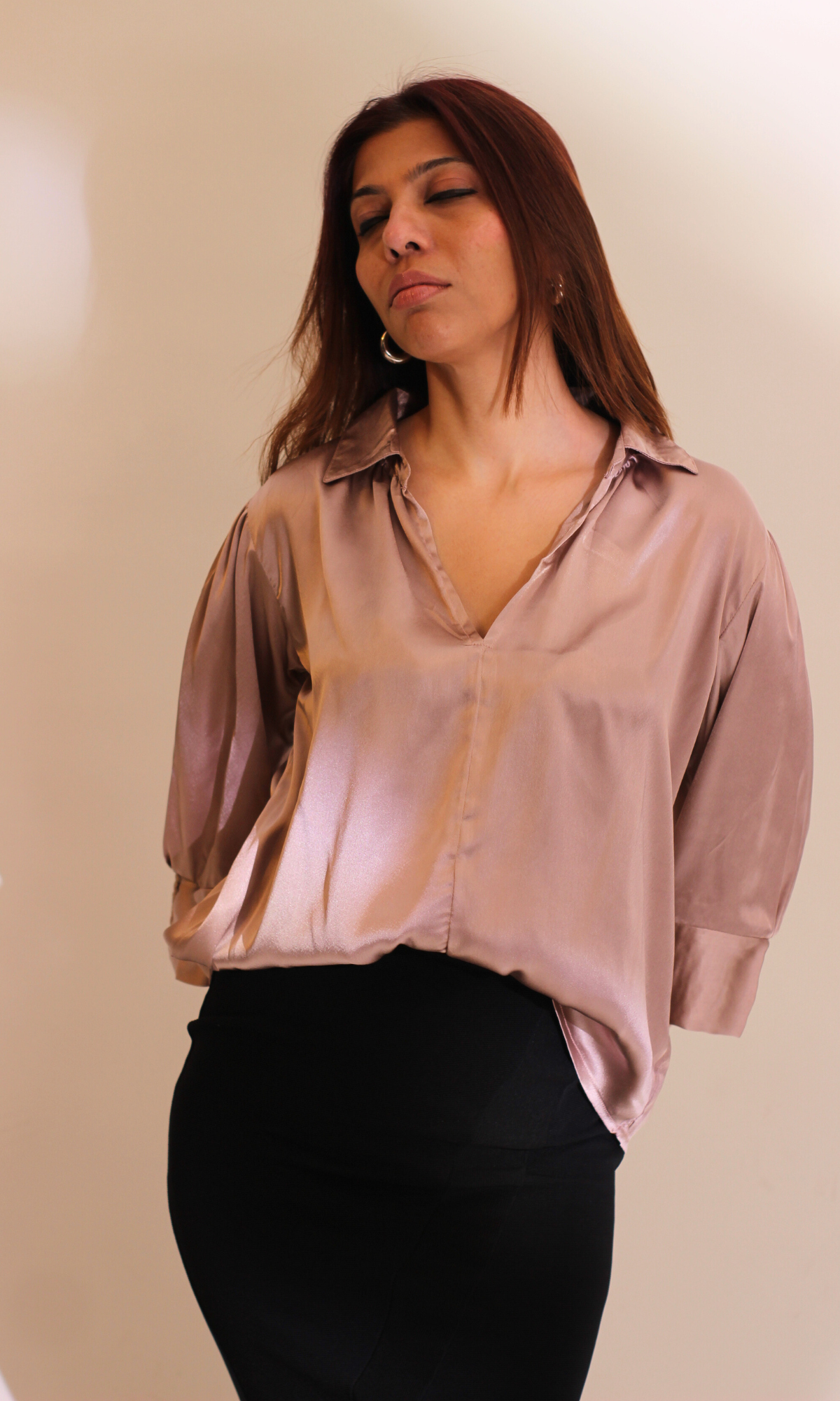 Greyish Mauve Satin Collared Top