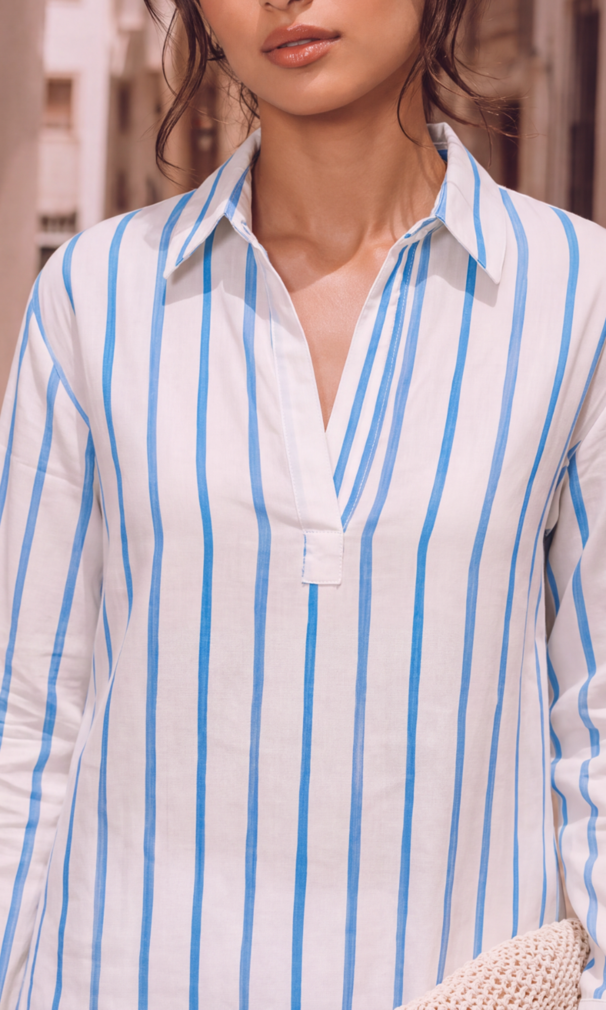 Cobalt Stripe Popover Top