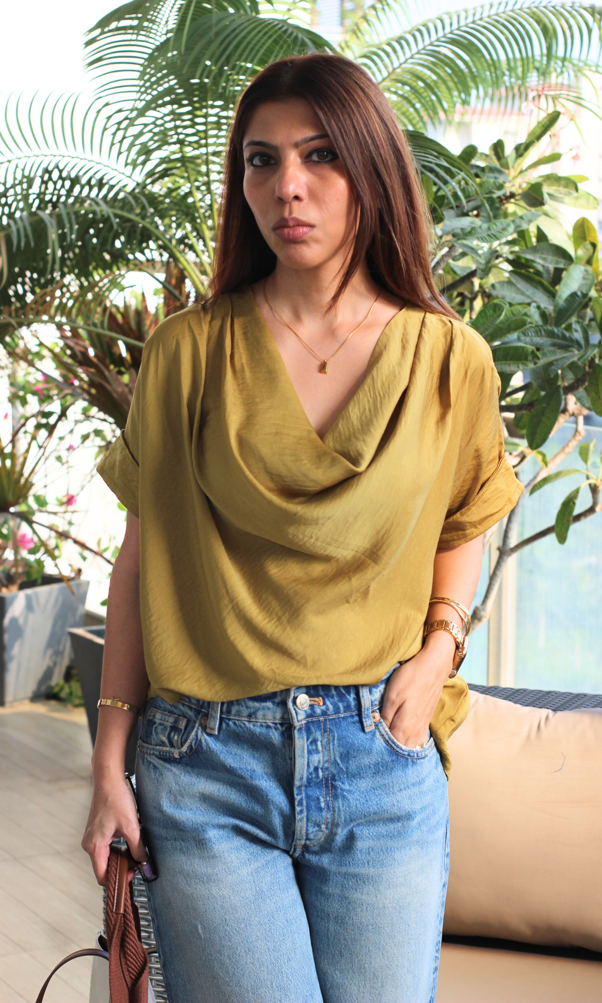 Honey Mist Cowl Neck Top