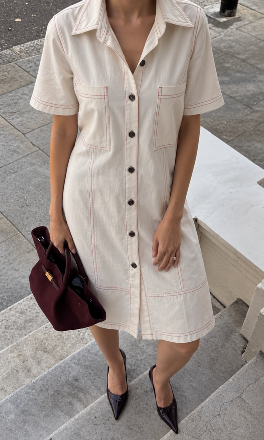 White Denim Thread Detail Dress