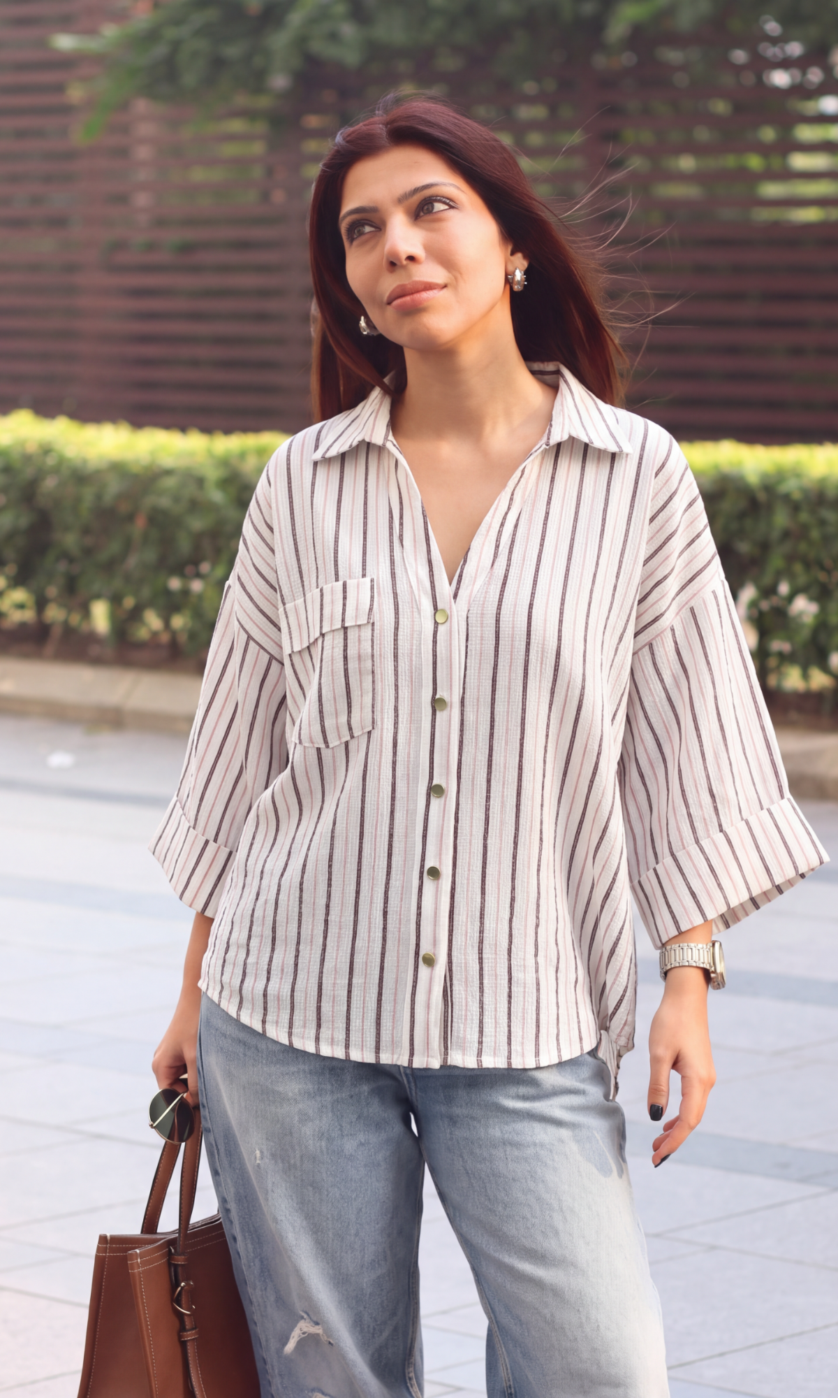 Cream & Cocoa Striped Camp Collar Shirt