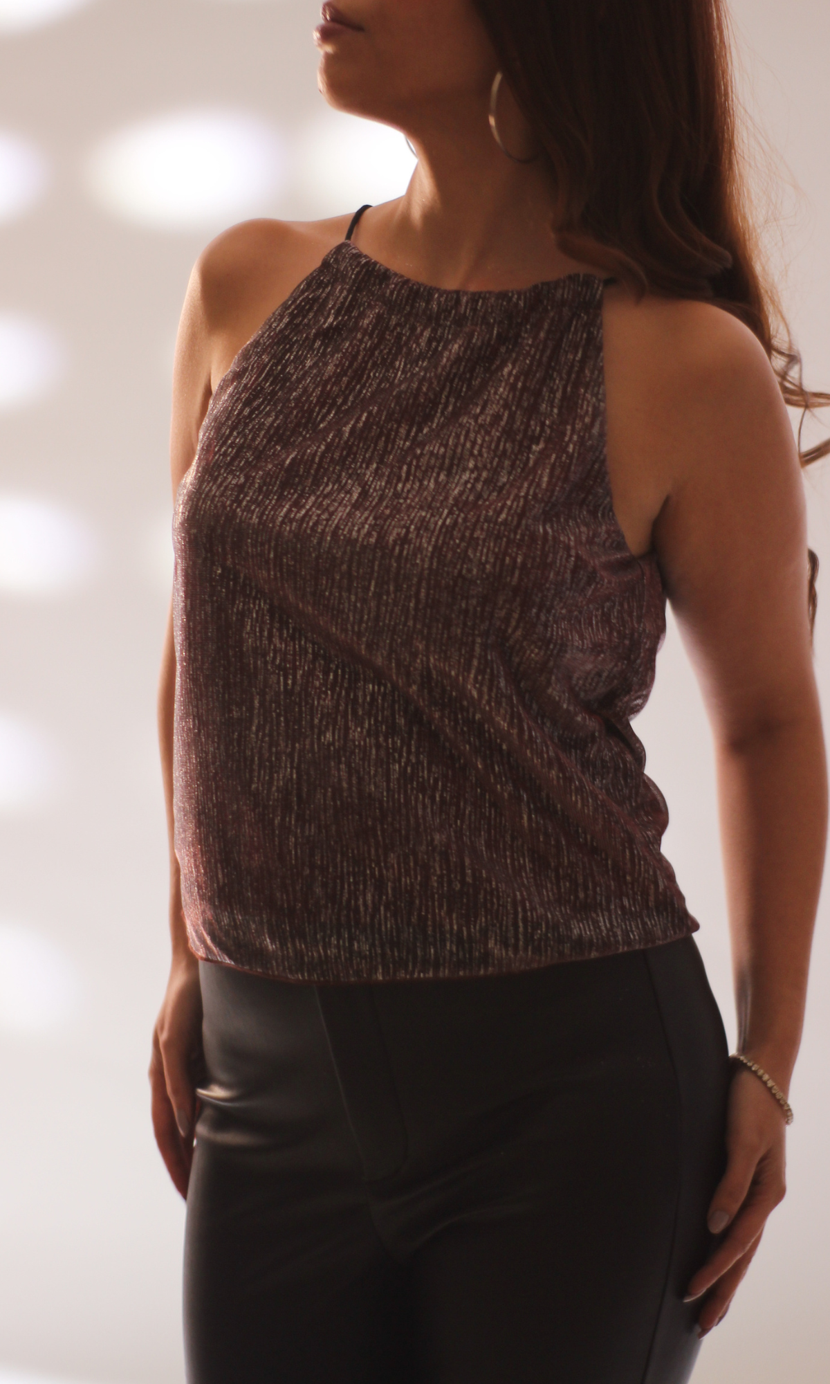 Wine Shimmer Halter Neck Top