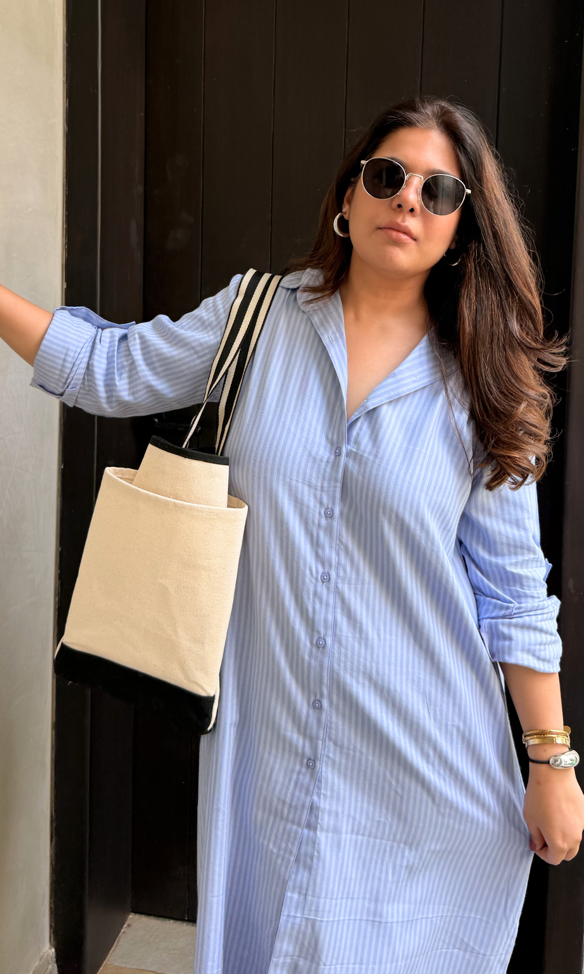 Blue Two Tone Long Shirt Dress