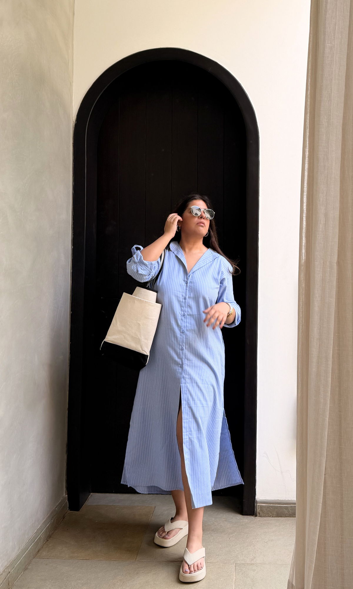 Blue Two Tone Long Shirt Dress