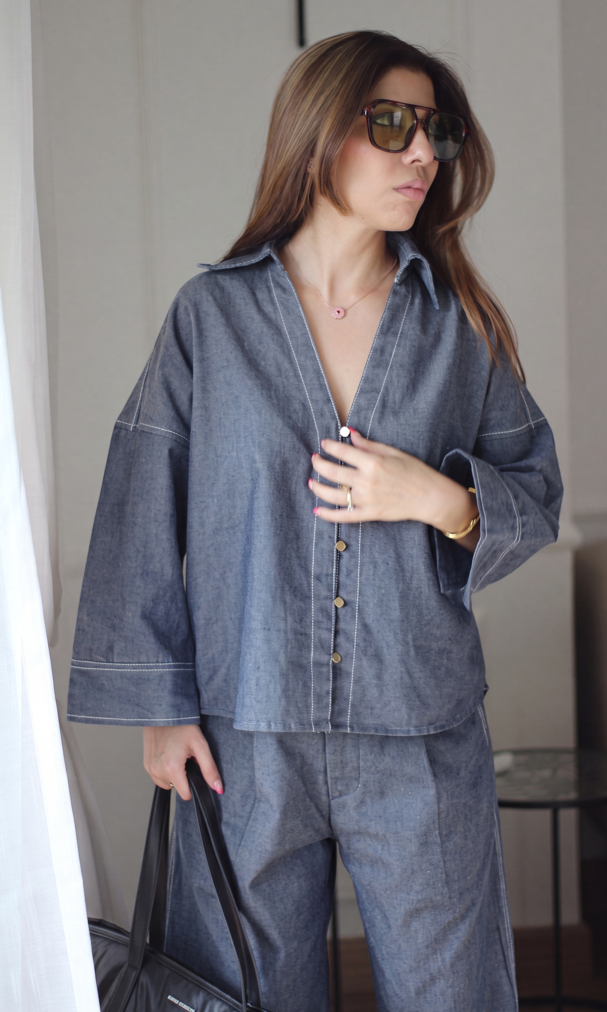 Blue Denim Button-Down Co-ord