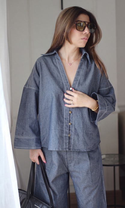 Blue Denim Button-Down Co-ord
