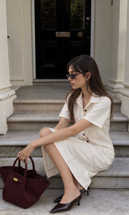 White Denim Thread Detail Dress