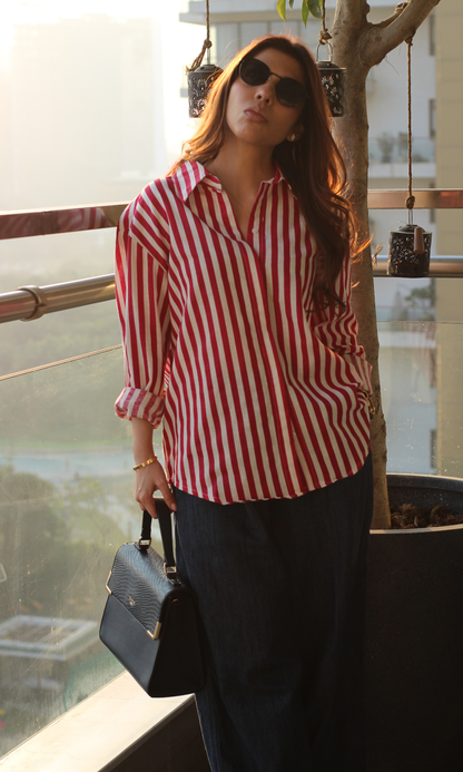 Cherry Red Striped Shirt