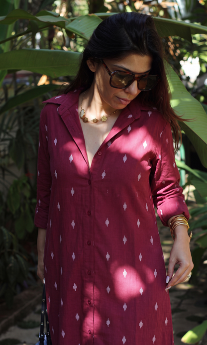 Burgundy Woven Shirt Dress