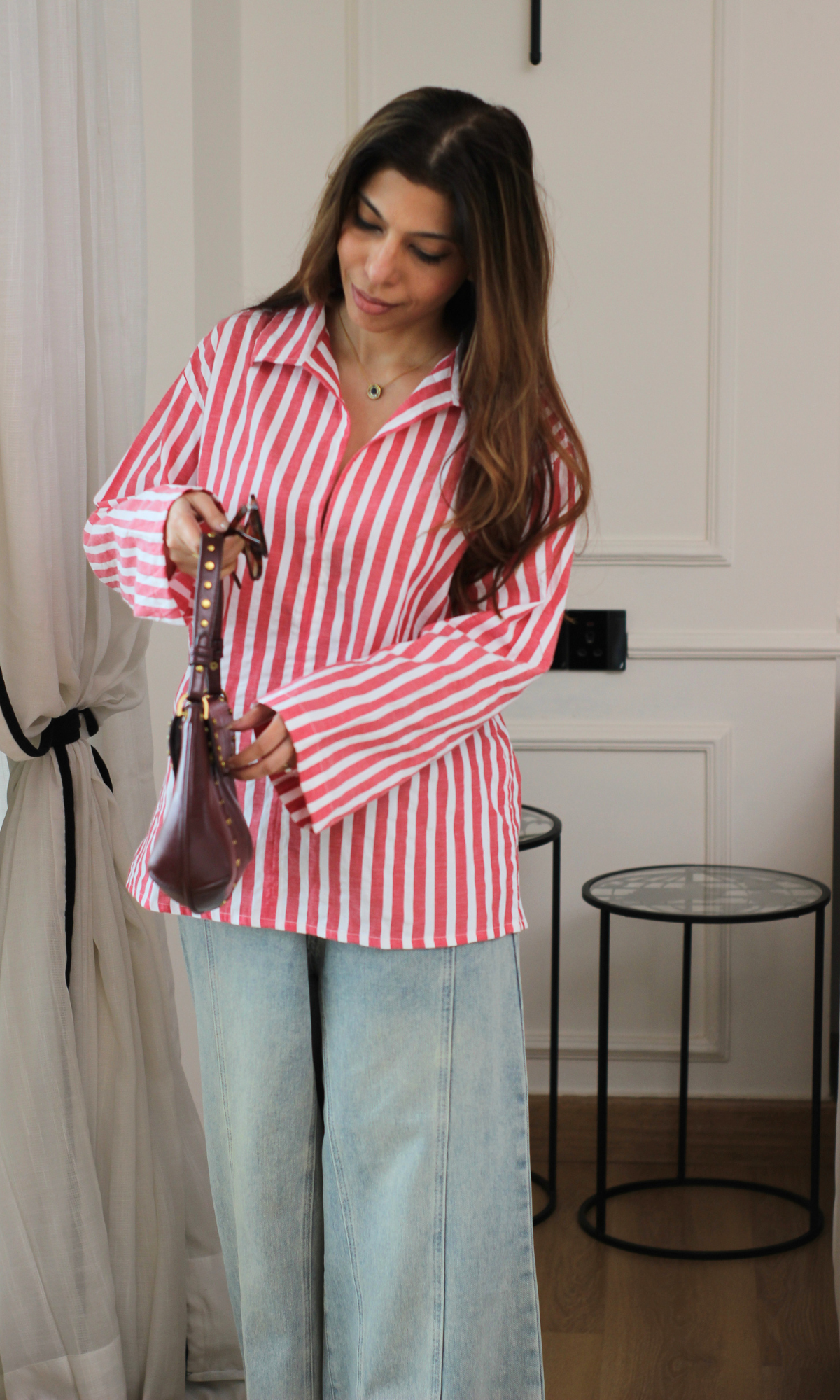 Red Vertical Stripe Resort Blouse