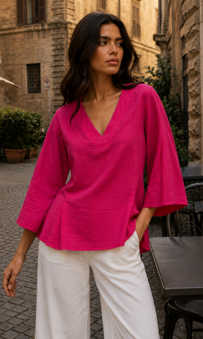 Magenta V-Neck Peplum Top