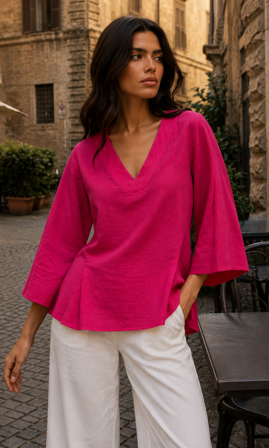 Magenta V-Neck Peplum Top