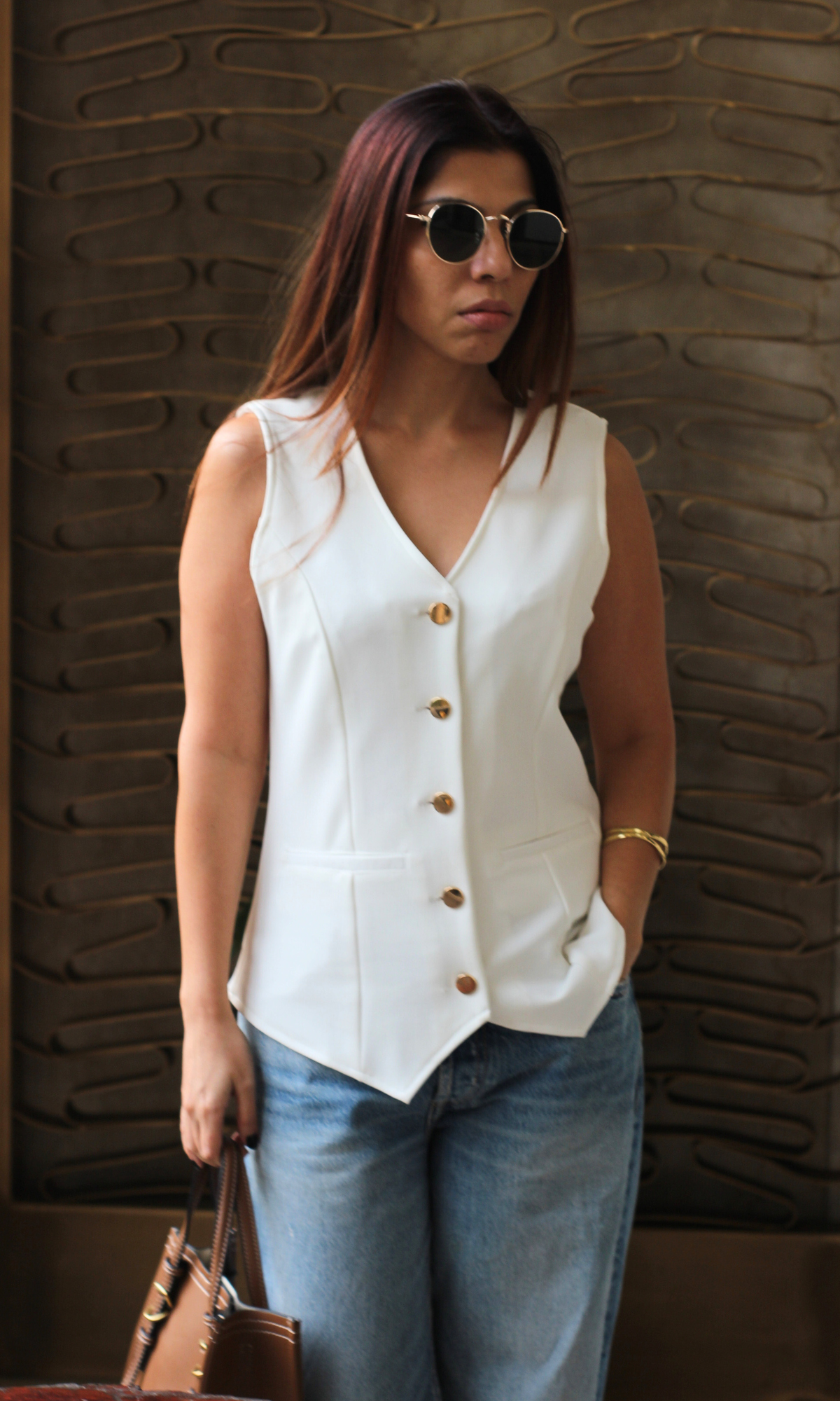 Metallic Buttoned White Waist Coat