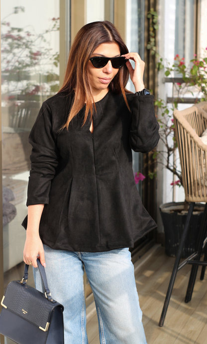 Smoky Black Suede Sleek Top