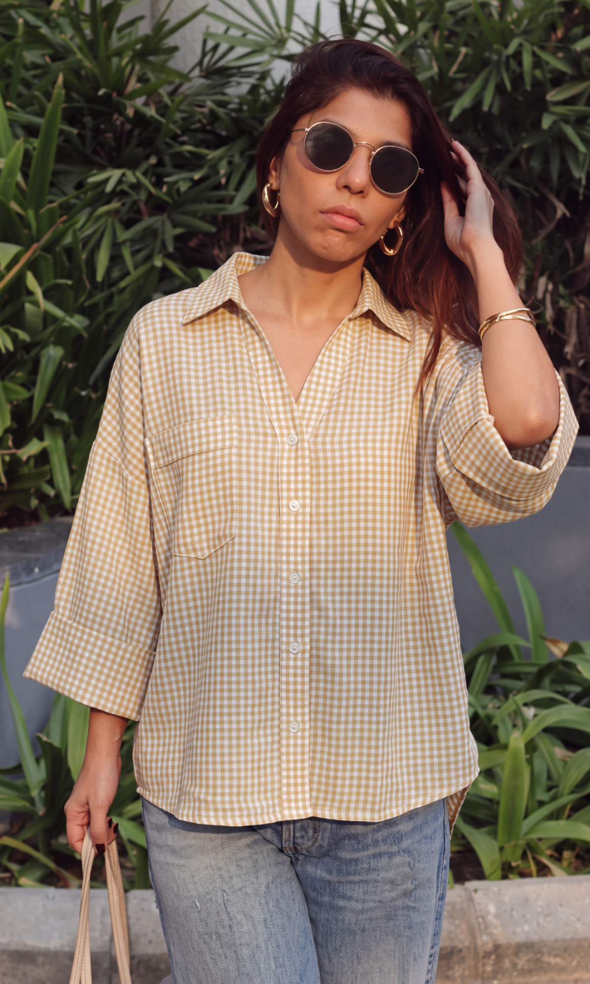 Mustard Gingham Camp Shirt