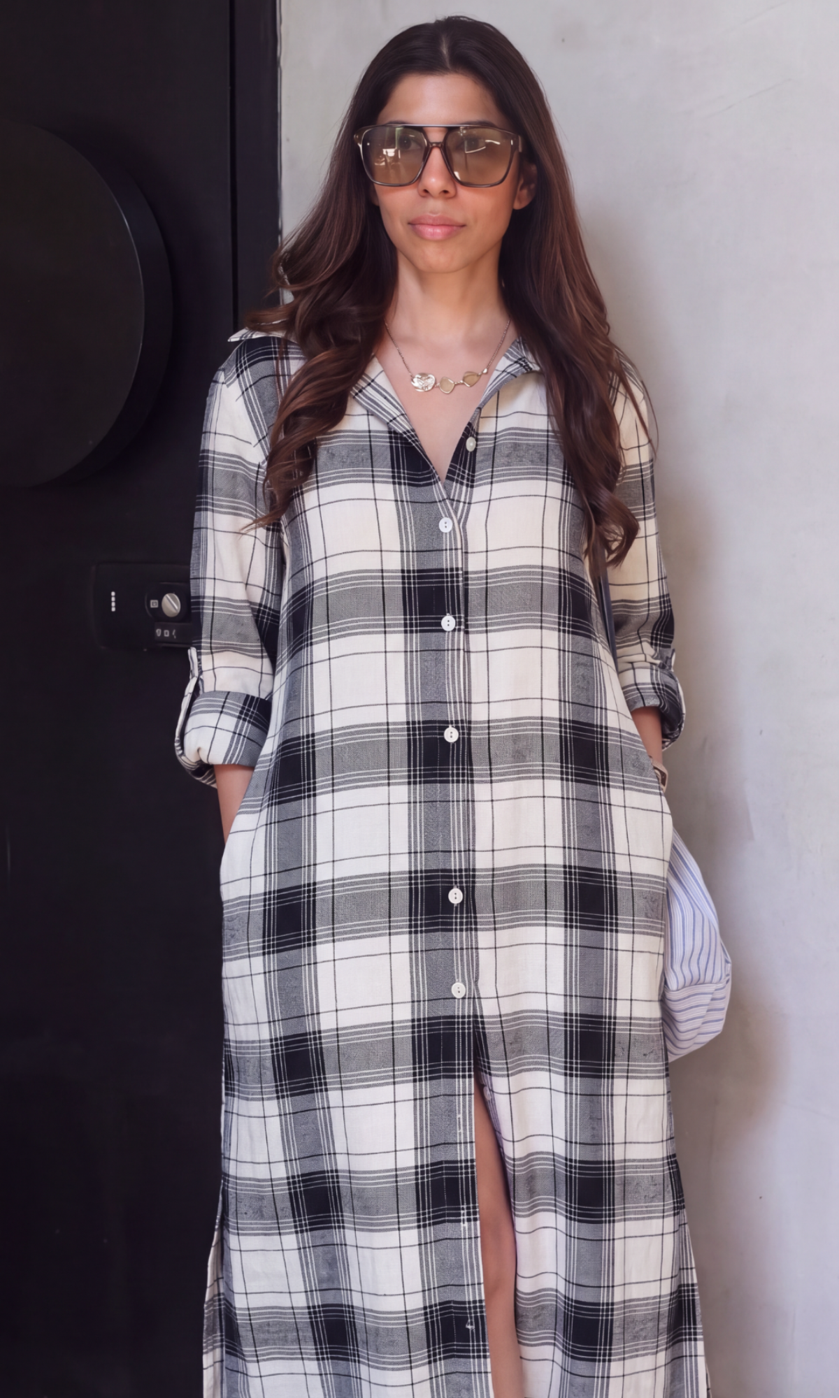 Cobalt & Ivory Stripe Maxi Shirt Dress