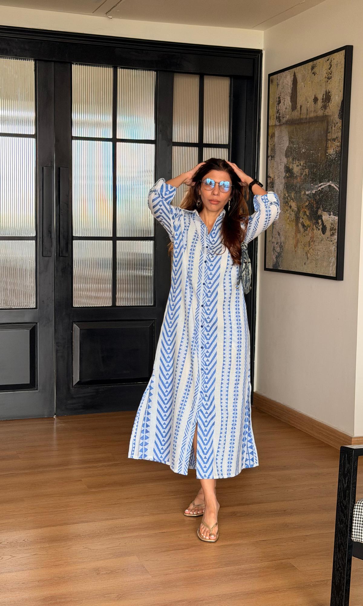 Cobalt Chevron Weave Shirt Dress