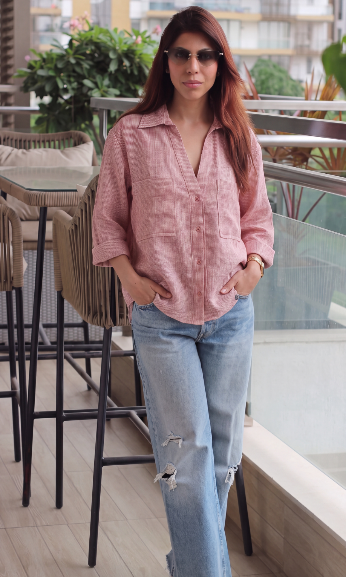 Terracotta Textured Cropped Shirt