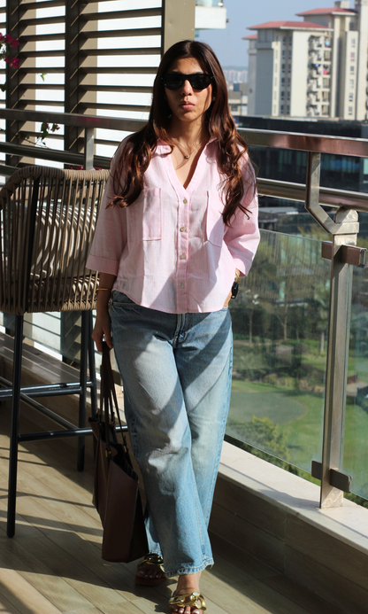 Barely Pink Stripe Cropped Shirt