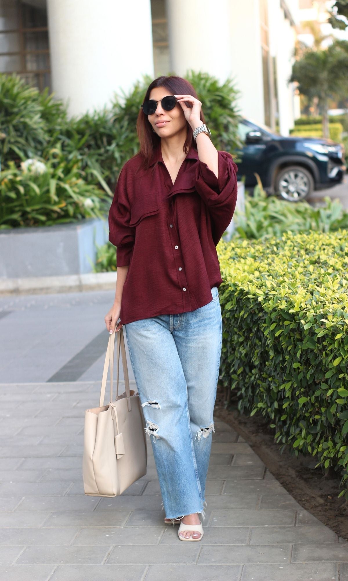 Claret Double Pocket Detail Shirt