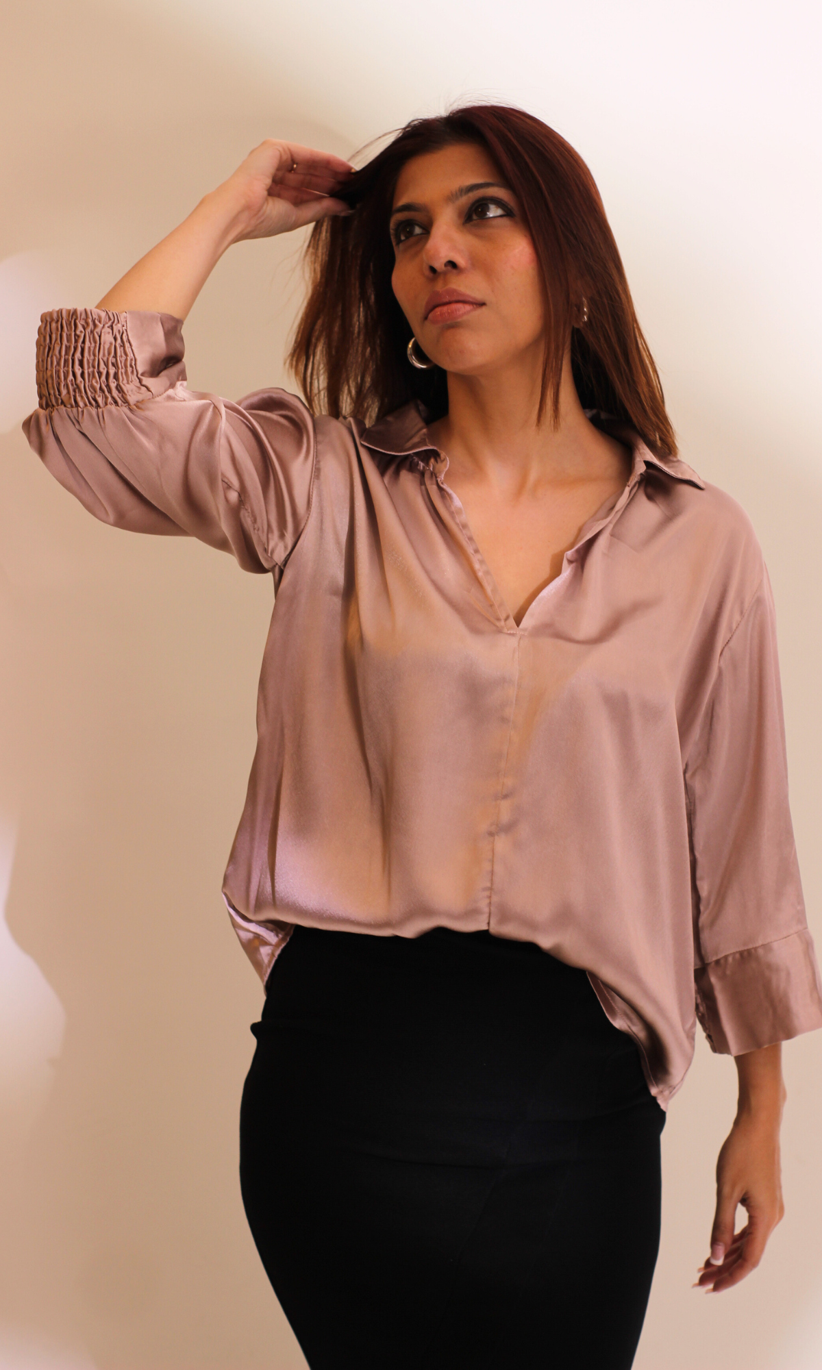 Greyish Mauve Satin Collared Top