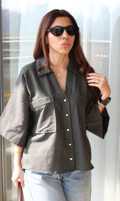 Forest Muse Metallic Buttoned Loose Shirt