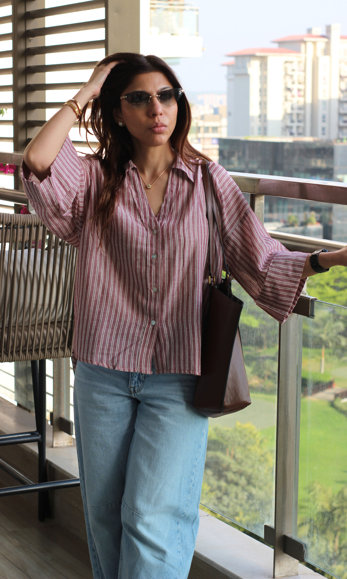 Sea Pink Linear Loose Shirt