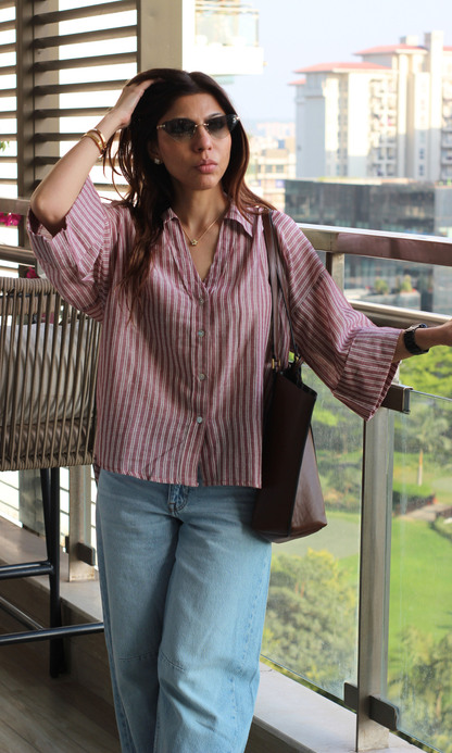 Sea Pink Linear Loose Shirt