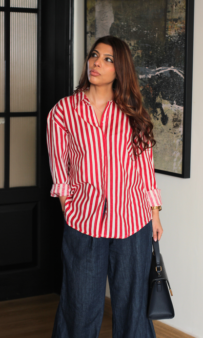 Cherry Red Striped Shirt