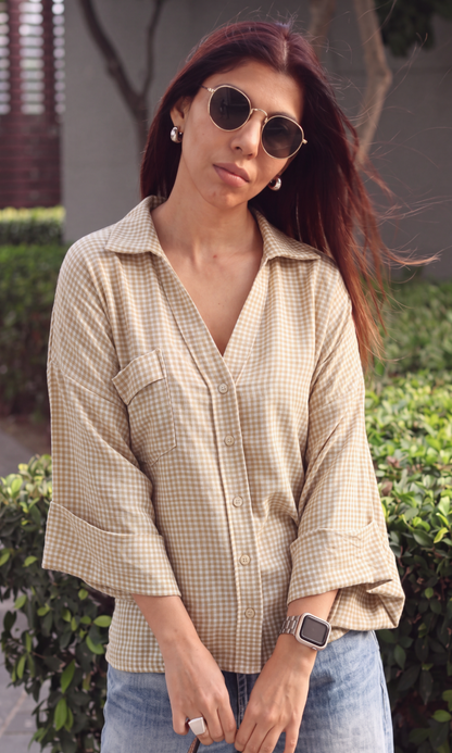 Mustard Gingham Camp Shirt