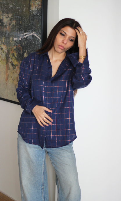 Blue Lurex Flowing Shirt