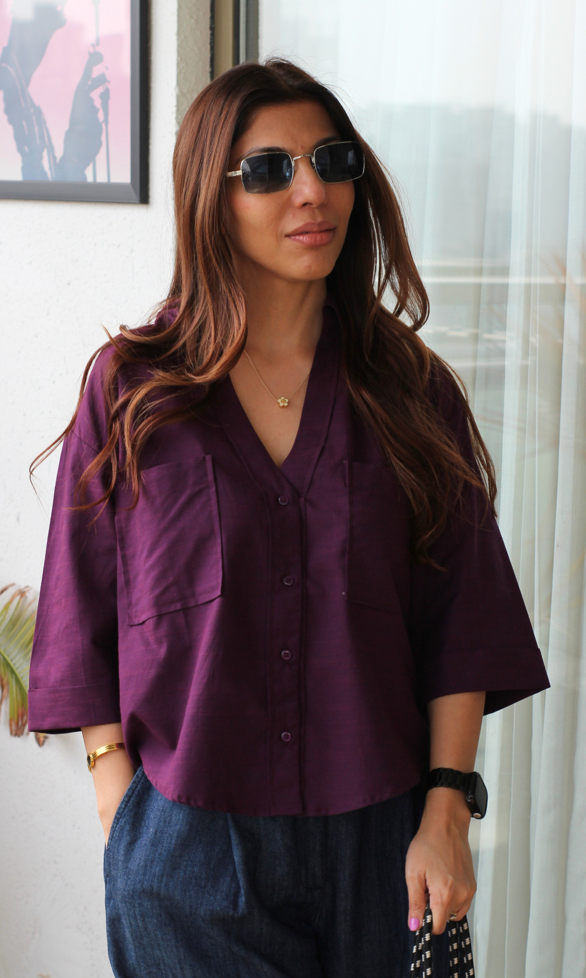 Midnight Purple Cotton Cropped Shirt