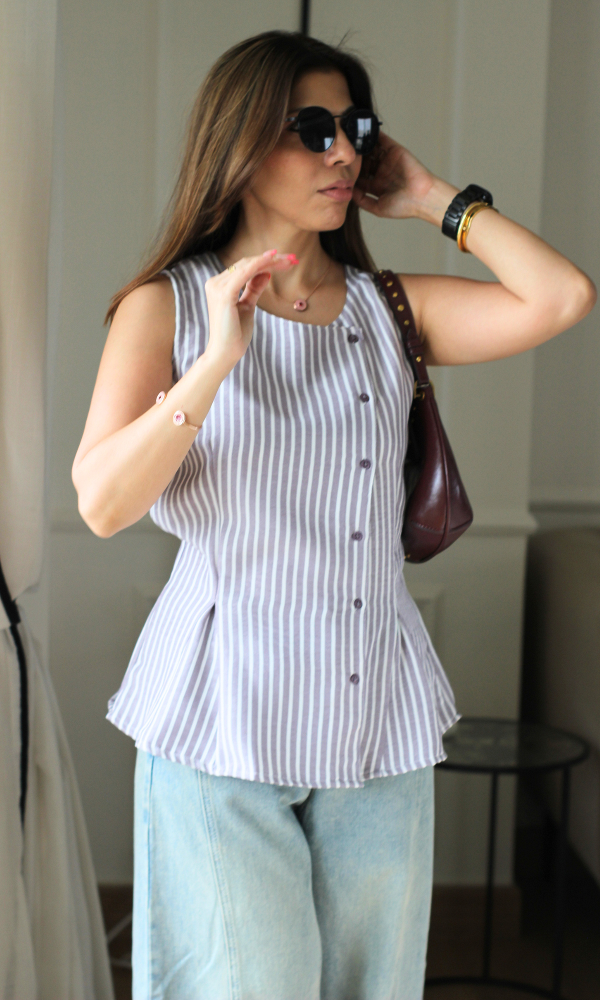 Lilac Striped Asymetric Vest