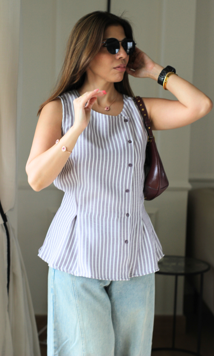Lilac Striped Asymetric Vest
