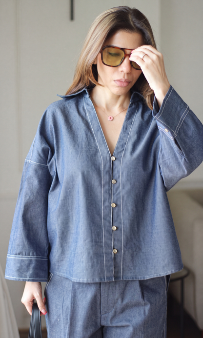 Blue Denim Button-Down Co-ord