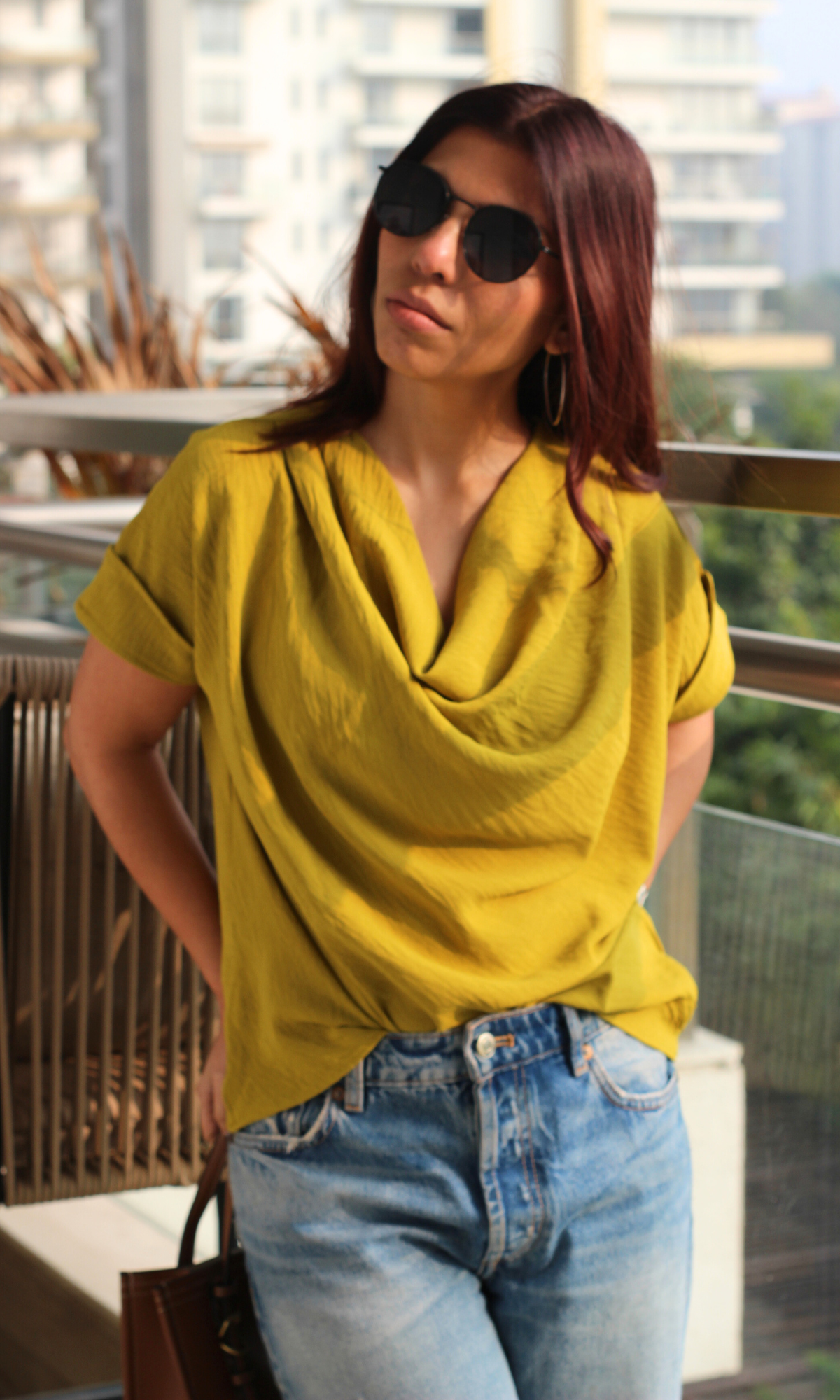 Lime Flowing Cowl Neck Top