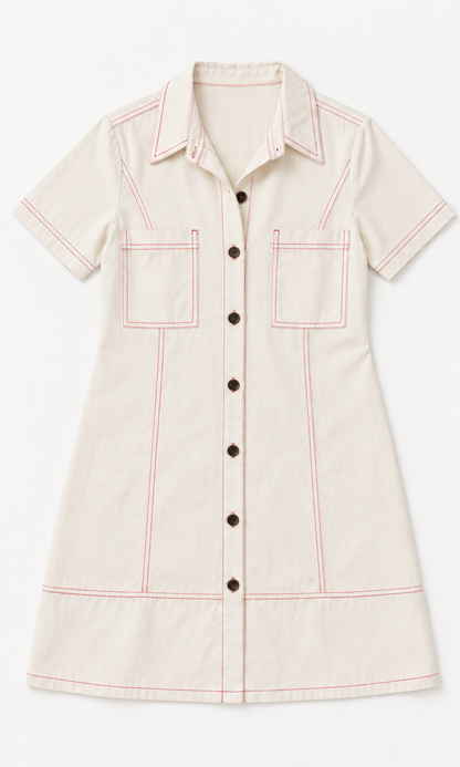 White Denim Thread Detail Dress