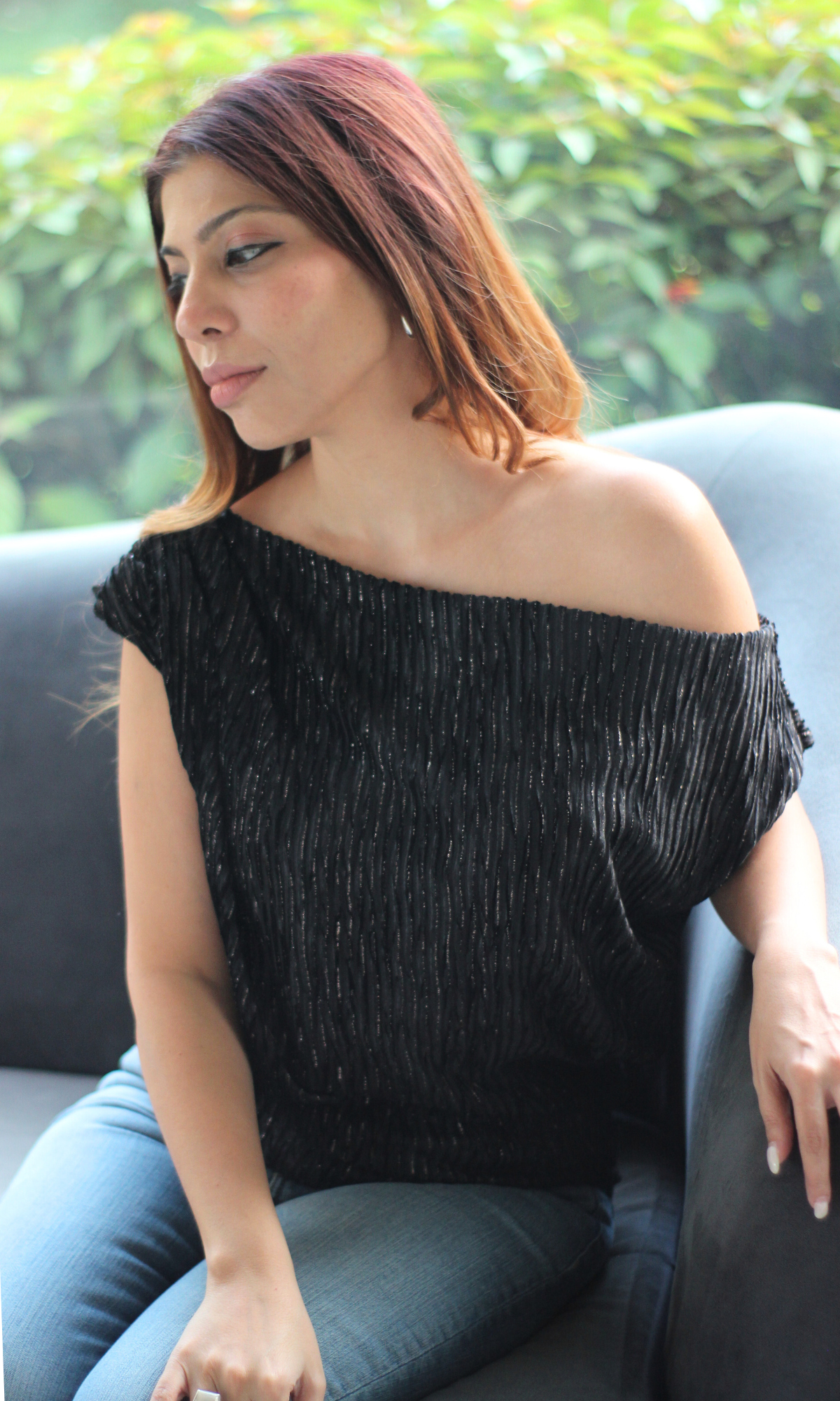 Black Pleated One-Shoulder Top