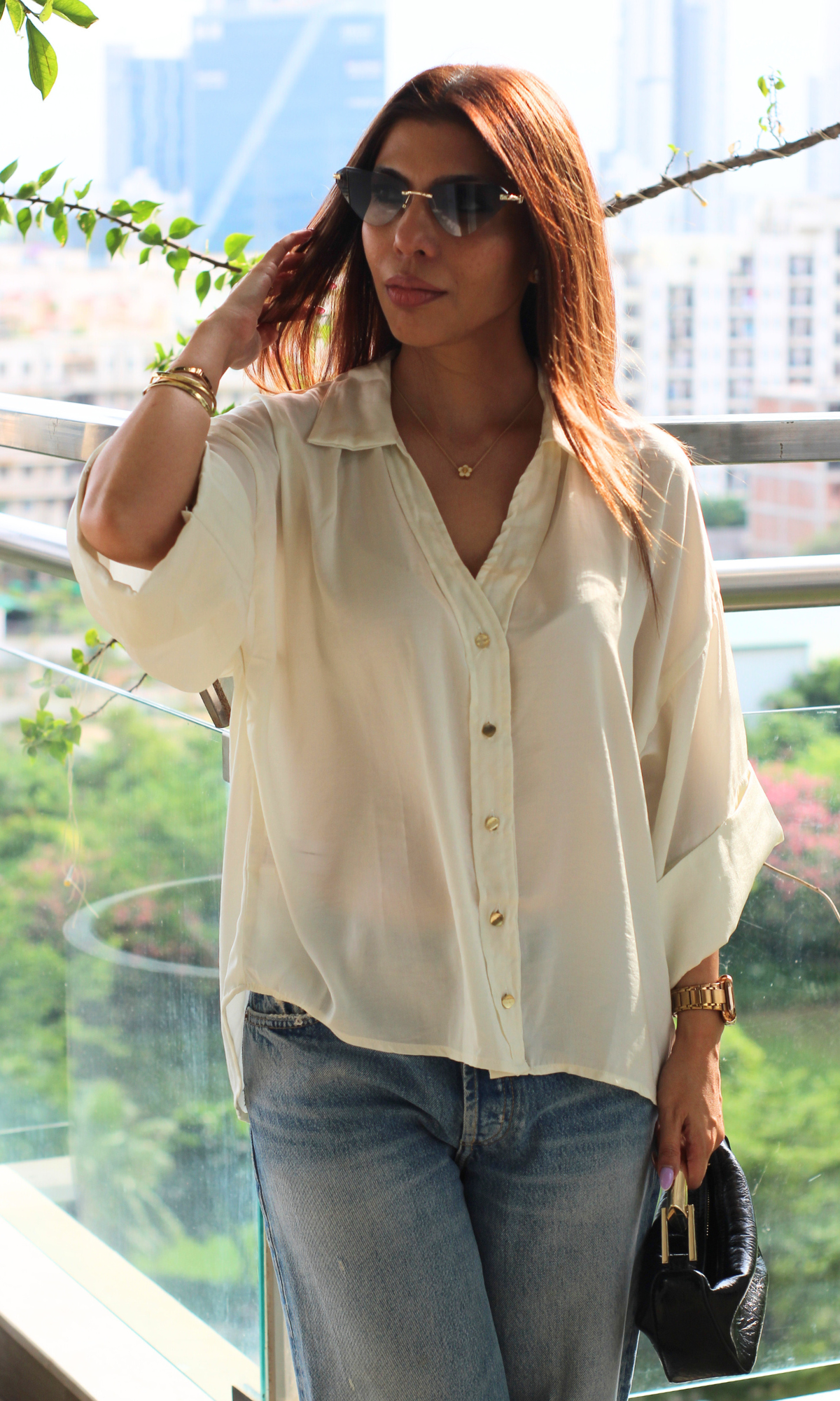 White Loose Metallic Buttoned Shirt