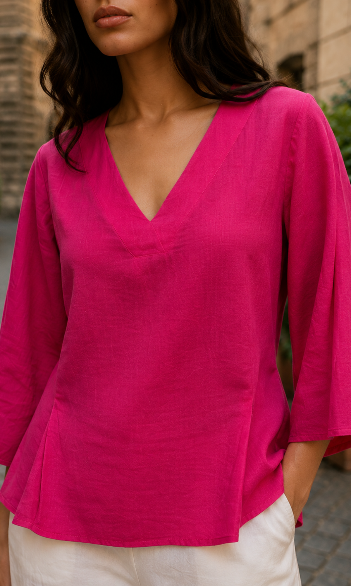 Magenta V-Neck Peplum Top