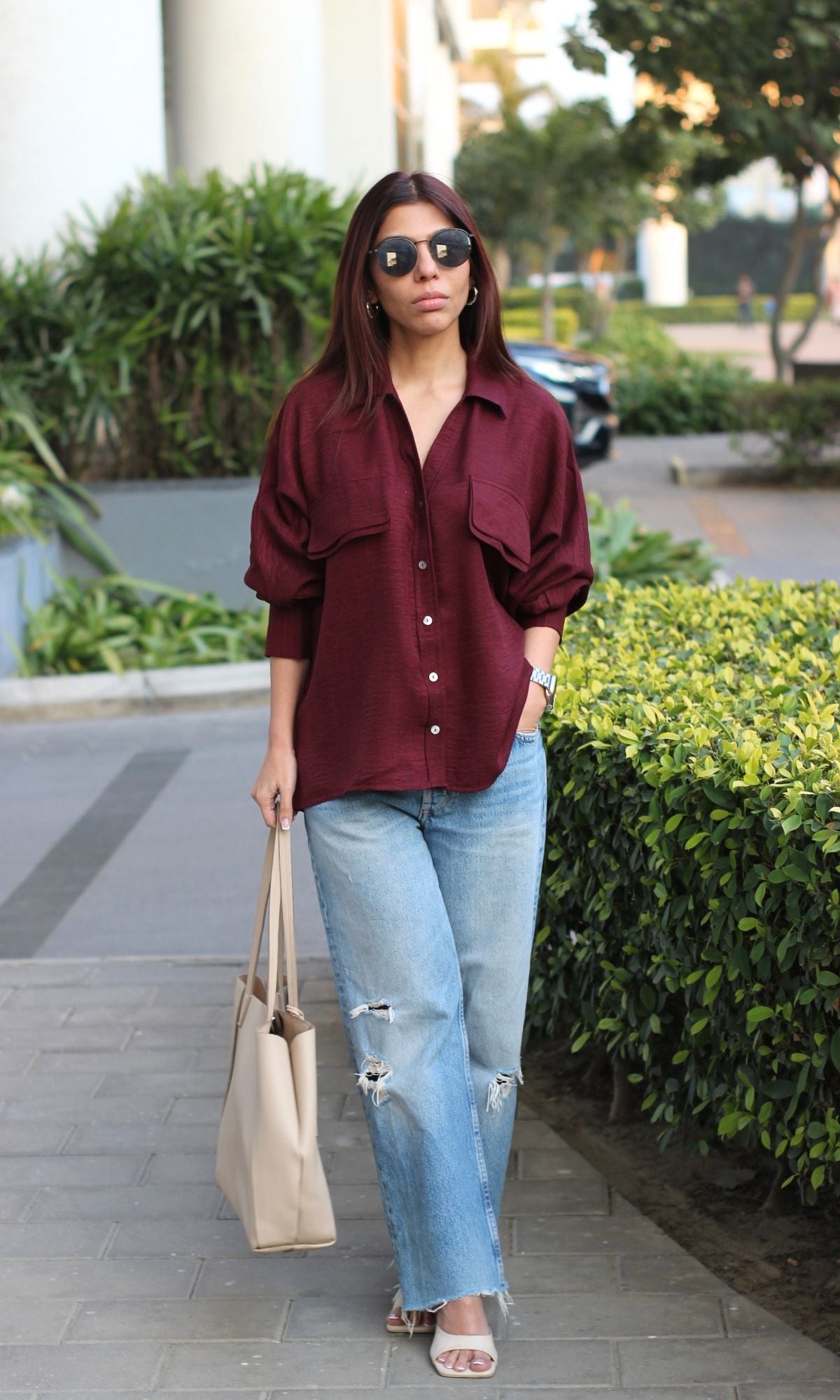 Claret Double Pocket Detail Shirt