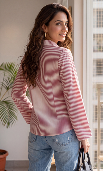 Red Linear Flared Sleeves Shirt