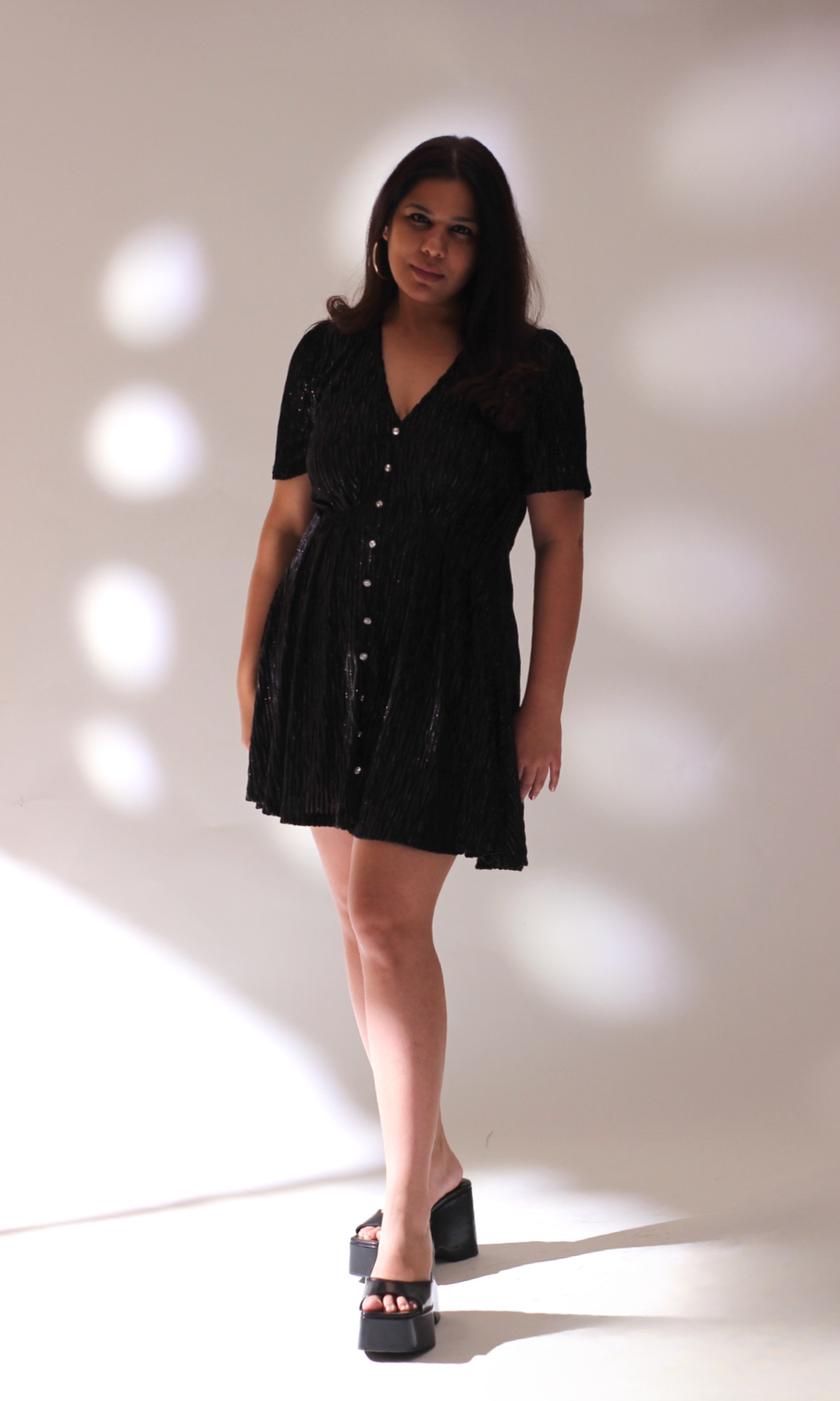 Black Rhinestone Buttoned Dress