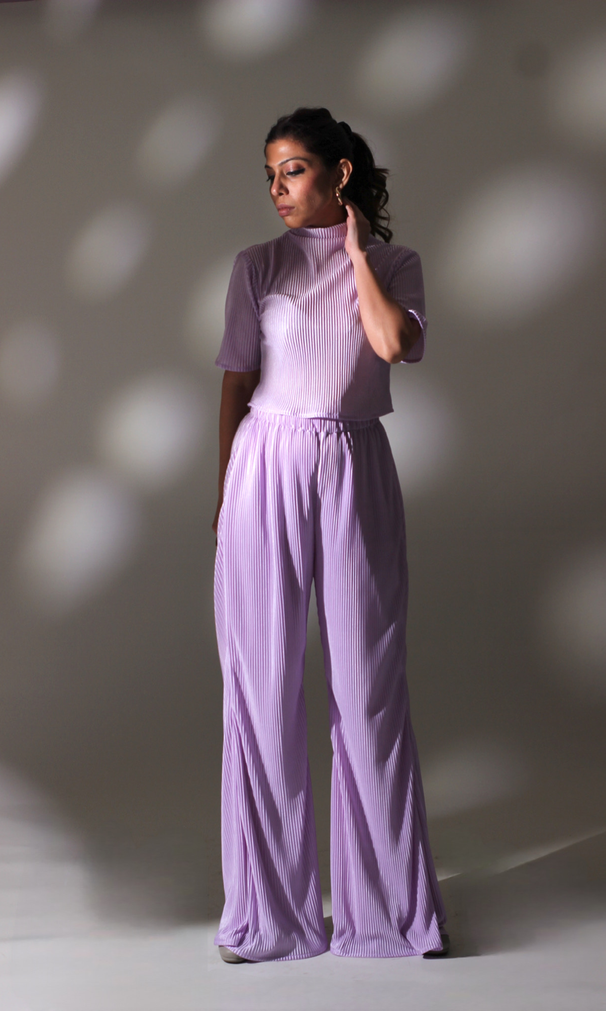 Summer Purple High Neck Top with Flared Pants