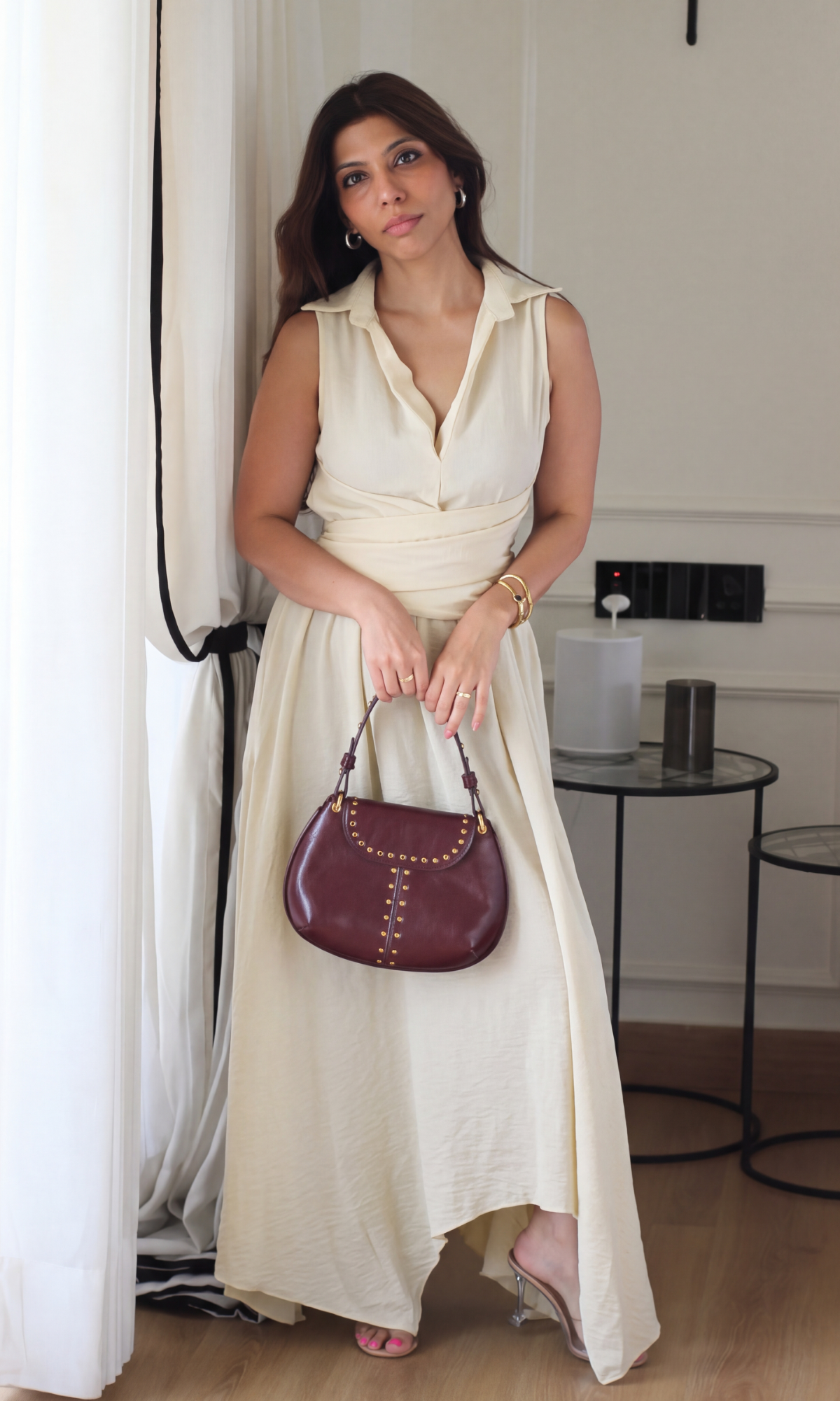 Ivory Wrap Handkerchief Hem Midi Dress