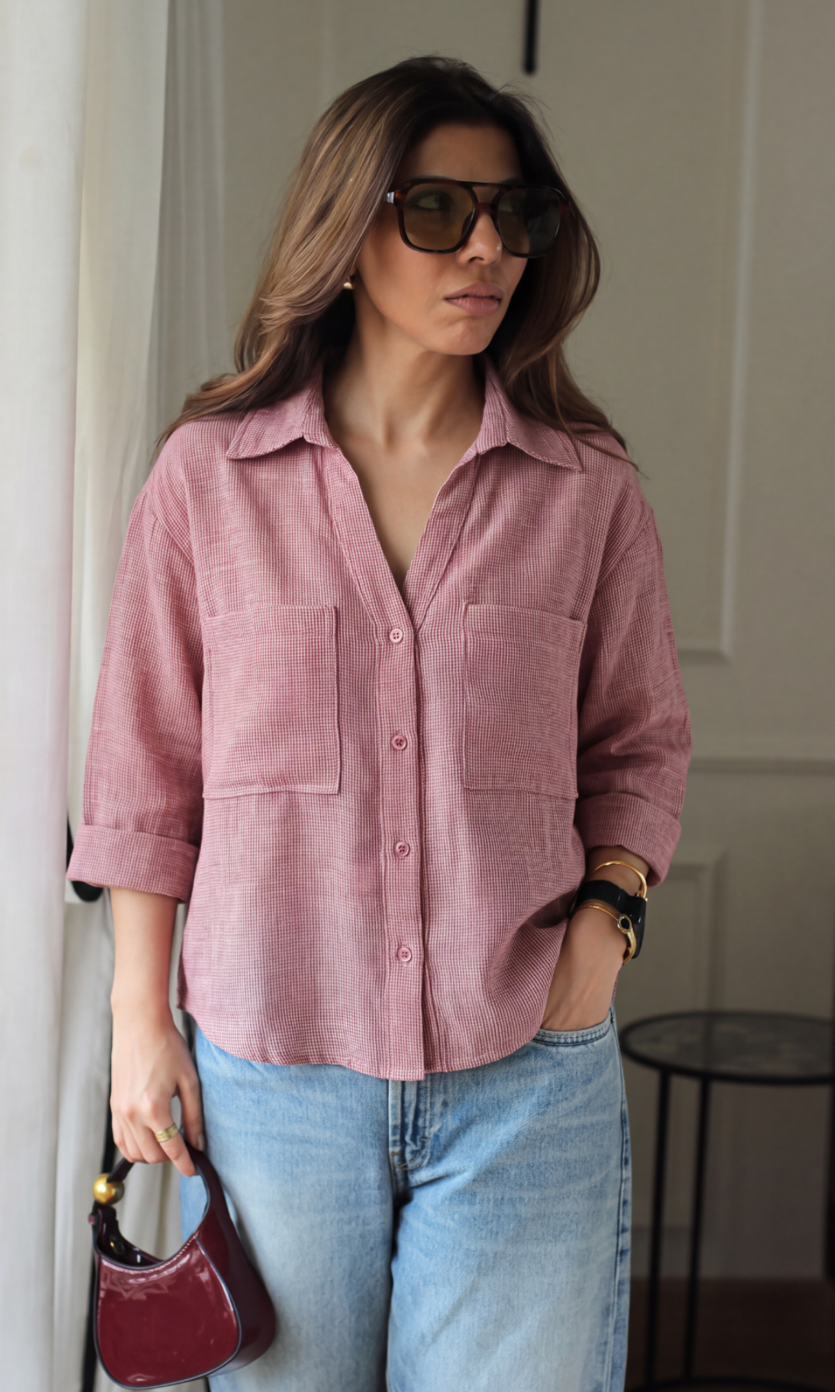 Terracotta Textured Cropped Shirt